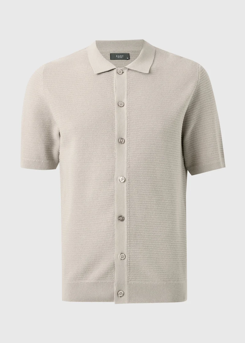 Matalan Stone Textured Button Polo Shirt