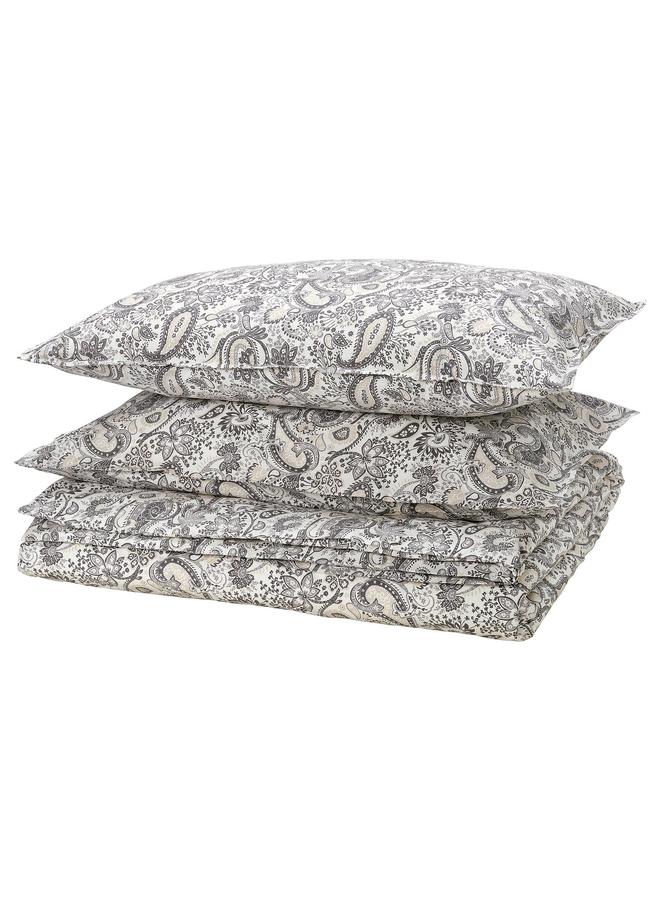 erorex Duvet cover and 2 pillowcases, grey/white, 240x220/50x80 cm - Image 1