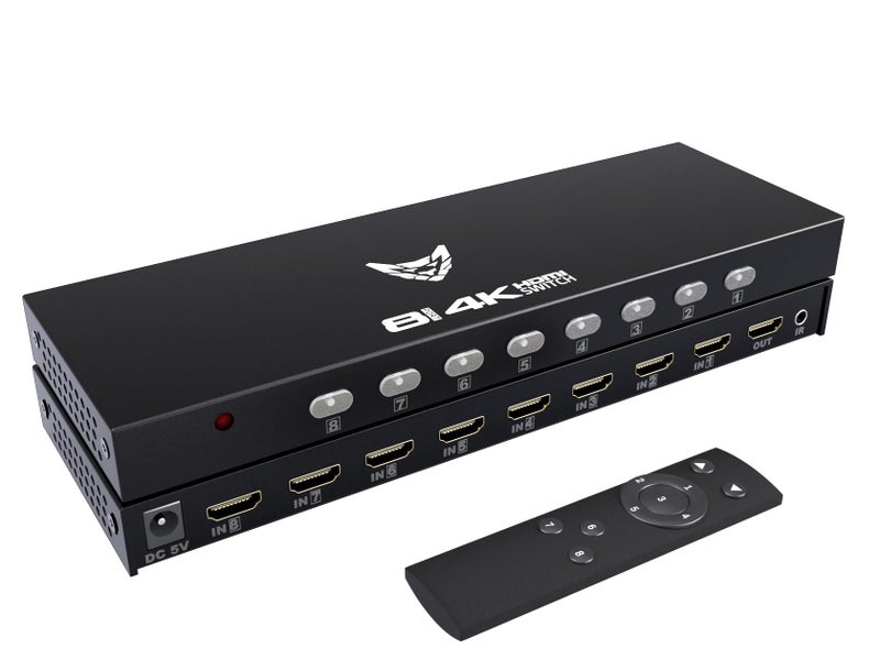 DiamondTiger HDMI Switch Box - 8 in 1 Out HDMI Switcher with Remote, 4K 8 Port HDMI 1.4 Switcher, Support 4K@30Hz, 3D Audio Video Sync, for PS4/3, Xbox, Fire Stick, TV, Projector, PC - Image 1