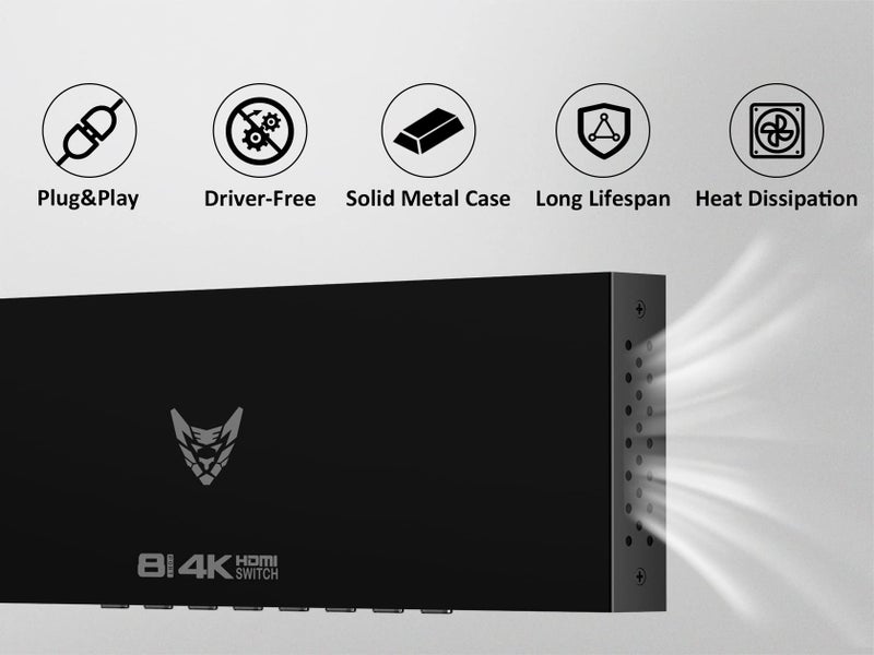 DiamondTiger HDMI Switch Box - 8 in 1 Out HDMI Switcher with Remote, 4K 8 Port HDMI 1.4 Switcher, Support 4K@30Hz, 3D Audio Video Sync, for PS4/3, Xbox, Fire Stick, TV, Projector, PC - Image 5