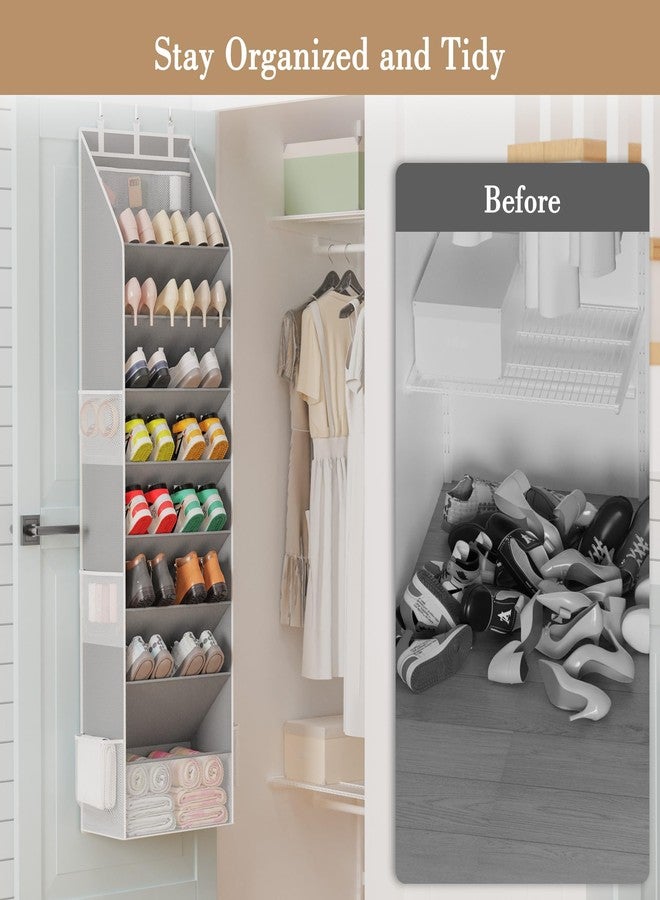 Criusia Shoe Organizer, Over the Door Shoe Organizer, Hanging Closet Shoe Storage with Large Deep Pockets, Fits 16–24 Pairs of Sneakers, Sandals, Boots, Gray - Image 2