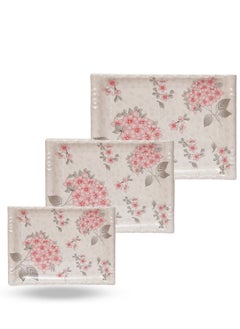 A TO Z Floral Melamine Serving Tray Set – 3 Pcs, Premium Quality, Scratch Resistant & Unbreakable, BPA-Free, 33x38x44.5 cm, Design 217| Dishwasher Safe, Ideal for Daily Use & Parties  - Image 1