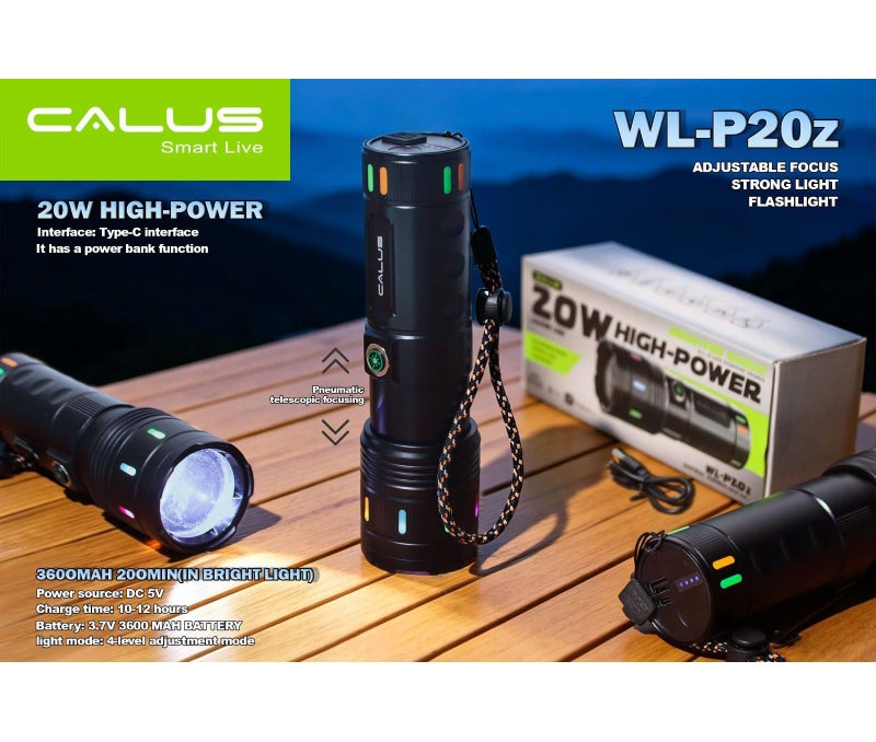 CALUS CALLUS WL-P20Z 20W Rechargeable Zoom Flashlight with Power Bank & Type-C Charging - Image 2