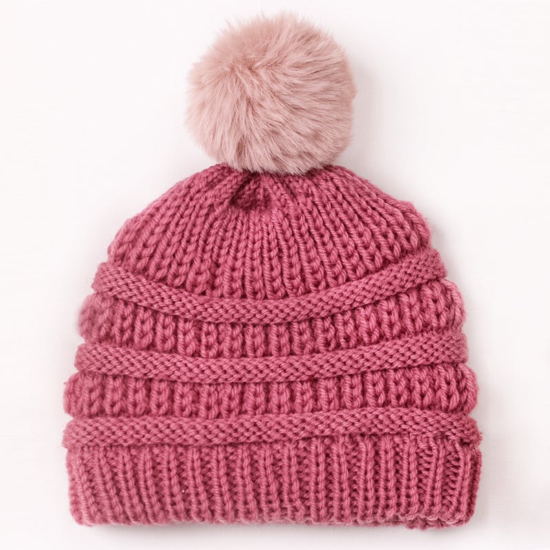 Chic Knit Beanie Baby Winter Pom-Pom Hat Deep bean paste