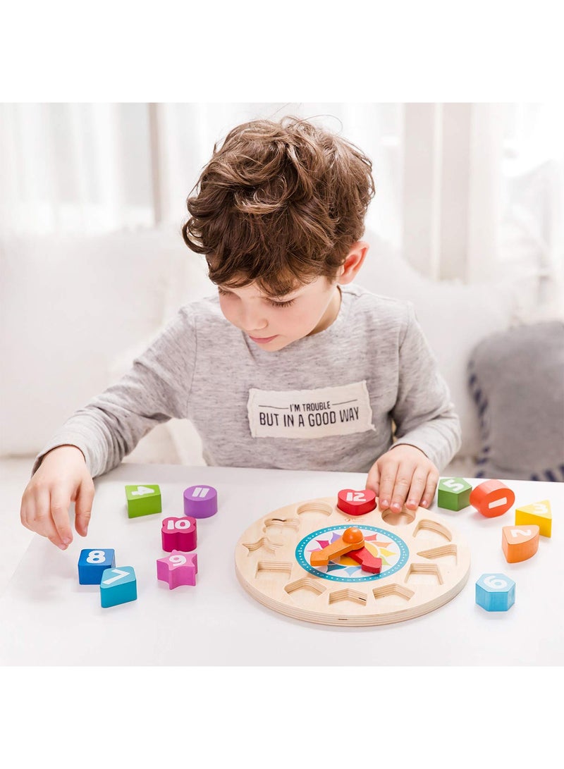 كلاسيك ورالد لعبة فرز الاشكال الخشبية تيك تاك بتصميم ساعة من 12 رقم للاطفال الصغار للتعليم المبكر، متعدد الألوان - Image 3