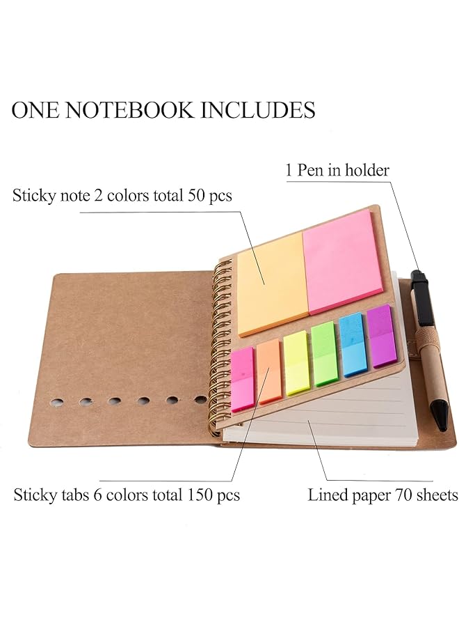 إيروريكس دفتر ملاحظات مع حامل قلم وملاحظات لاصقة وعلامات صفحات وعلامة فهرس ملونة 4.73 بوصة × 5.9 بوصة غلاف من ورق كرافت دفتر ملاحظات صغير بجيب 4 ألوان أسود أحمر بني أزرق 4 عبوات - Image 3