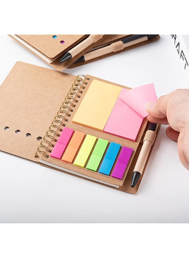 إيروريكس دفتر ملاحظات مع حامل قلم وملاحظات لاصقة وعلامات صفحات وعلامة فهرس ملونة 4.73 بوصة × 5.9 بوصة غلاف من ورق كرافت دفتر ملاحظات صغير بجيب 4 ألوان أسود أحمر بني أزرق 4 عبوات - Image 2