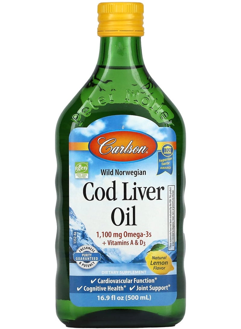Carlson Wild Norwegian, Cod Liver Oil, Natural Lemon , 16.9 fl oz (500 ml)