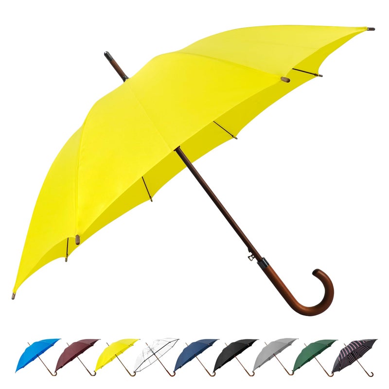 SoulRain 48 Large Umbrella Windproof Stick Umbrellas for Rain Automatic Open Vintage Cane Yellow Umbrella with Classic Wooden Handle ShaftOpen for 2 Persons for Women MenYellow