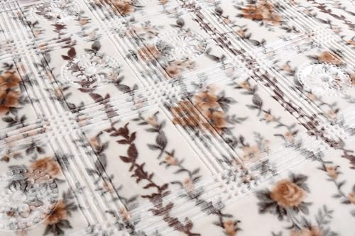 Nestl 9 Lbs Velvet Fleece Queen Size Blanket - 2 Ply Heavy & Warm Korean Style - Reversible Printed Raschel - Wrinkle & Fade Resistant - 79 x 94 Inches - Beige - Image 3
