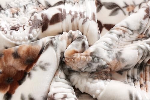Nestl 9 Lbs Velvet Fleece Queen Size Blanket - 2 Ply Heavy & Warm Korean Style - Reversible Printed Raschel - Wrinkle & Fade Resistant - 79 x 94 Inches - Beige - Image 5