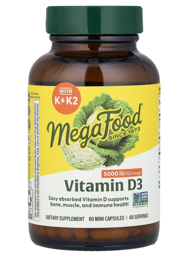 MegaFood Vitamin D3 125 mcg  (5000 IU) 60 Mini Capsules