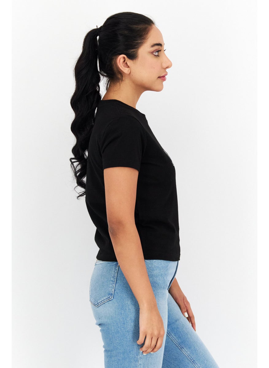 X-Girl Women Crew Neck Short Sleeves Brand Logo T-shirt, Black  - Image 2