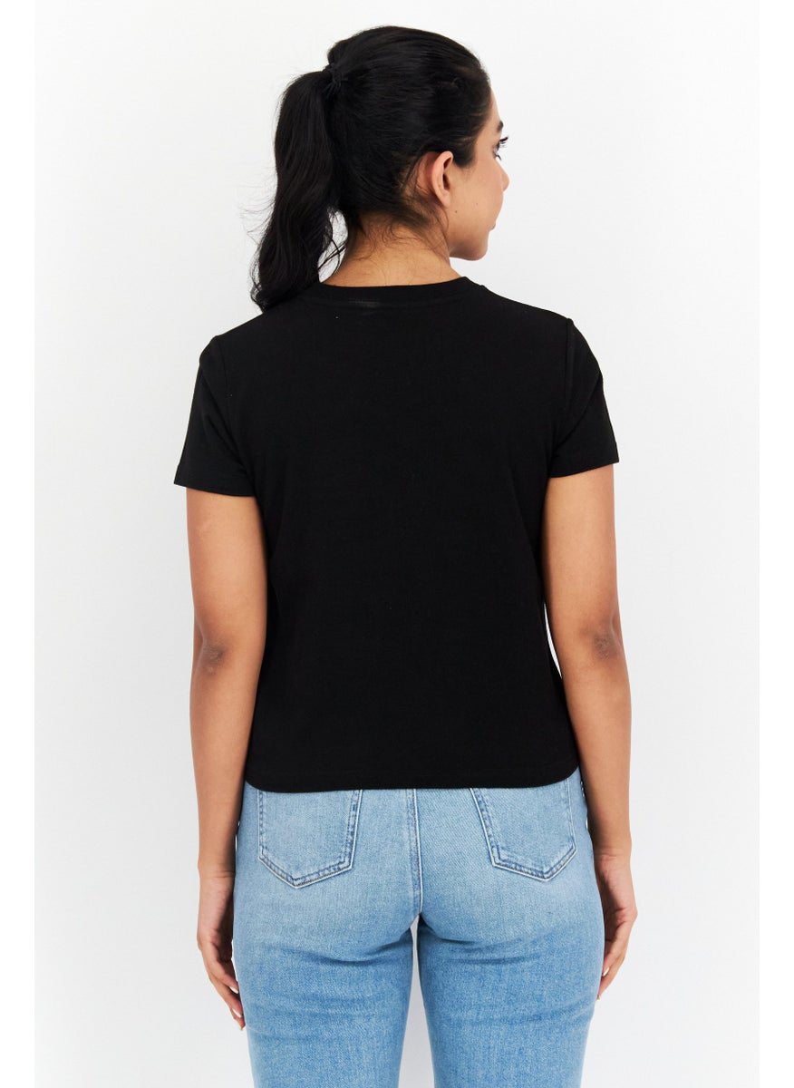 X-Girl Women Crew Neck Short Sleeves Brand Logo T-shirt, Black  - Image 4