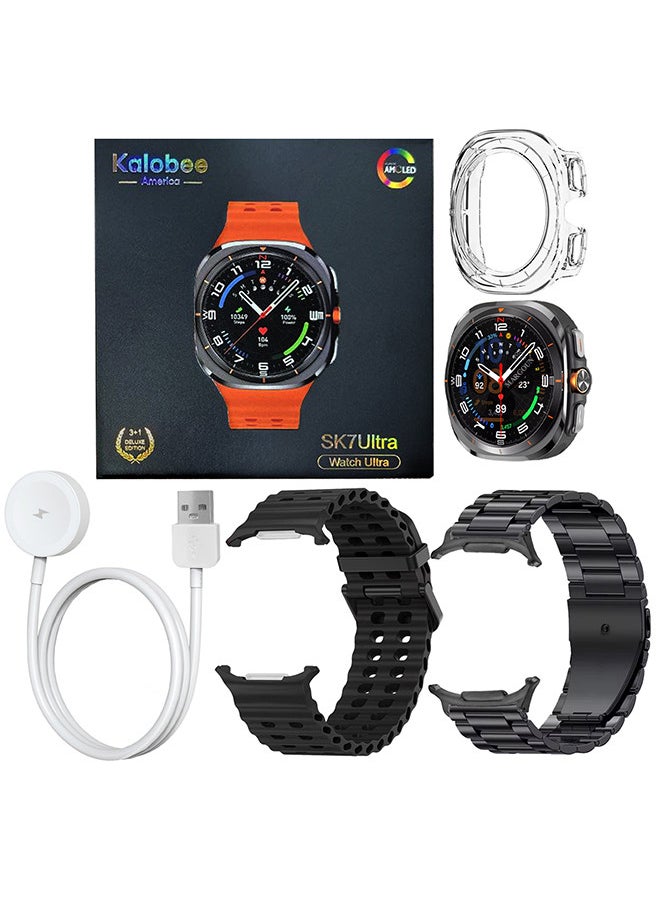 Kalobee - SK7 Ultra Smartwatch Bundle With Accessories Including 1 Black Stainless Steel Band 1 Black Silicone Band a Charging Cable and a TPU Case Protector - Image 1