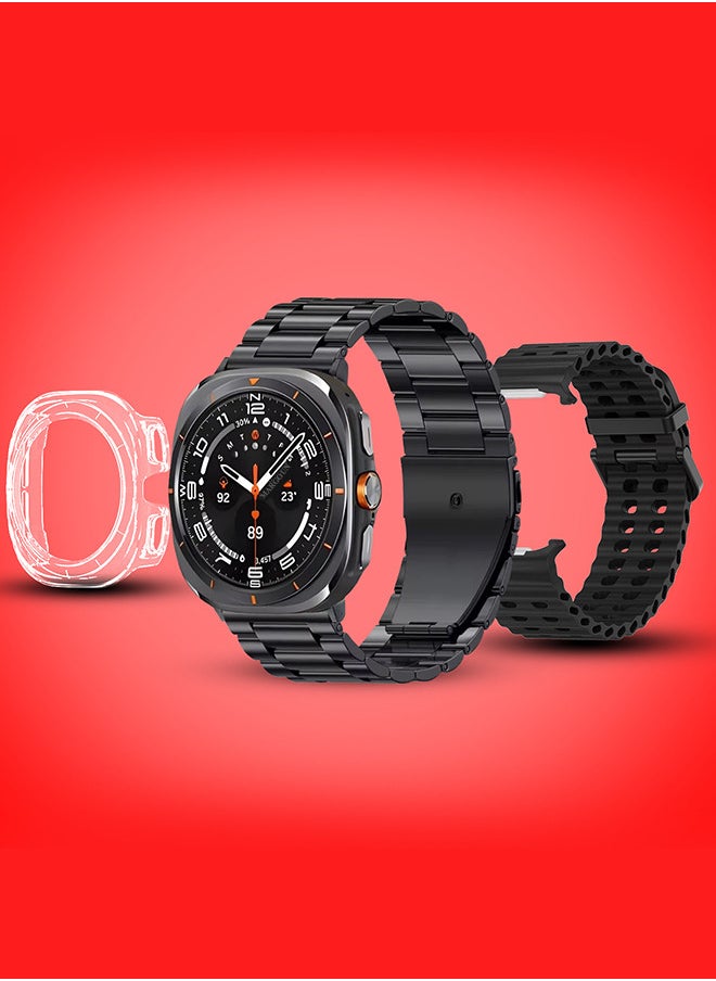Kalobee - SK7 Ultra Smartwatch Bundle With Accessories Including 1 Black Stainless Steel Band 1 Black Silicone Band a Charging Cable and a TPU Case Protector - Image 1