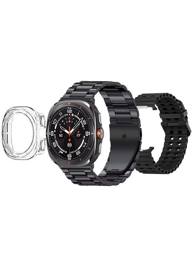 Kalobee - SK7 Ultra Smartwatch Bundle With Accessories Including 1 Black Stainless Steel Band 1 Black Silicone Band a Charging Cable and a TPU Case Protector - Image 1
