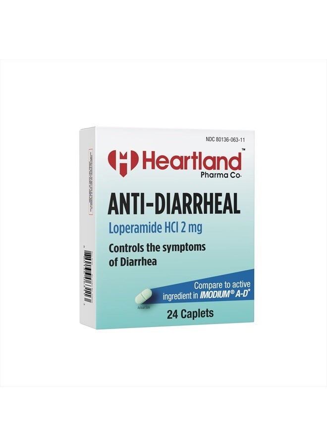 Heartland Pharma Loperamide HCL 2mg Caplet Anti-Diarrheal Medicine Hydrochloride Blister Pack 100% USA Manufactured (24 Caplets)  - Image 1