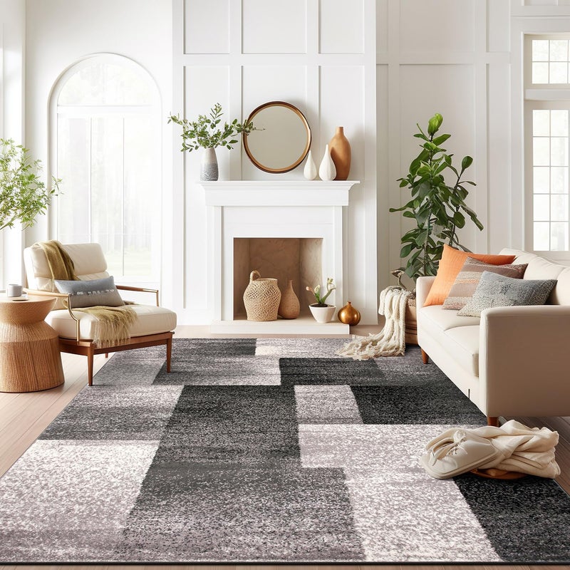 Rugshop Modern Distressed Boxes Area Rug 7 10 x 10 Gray