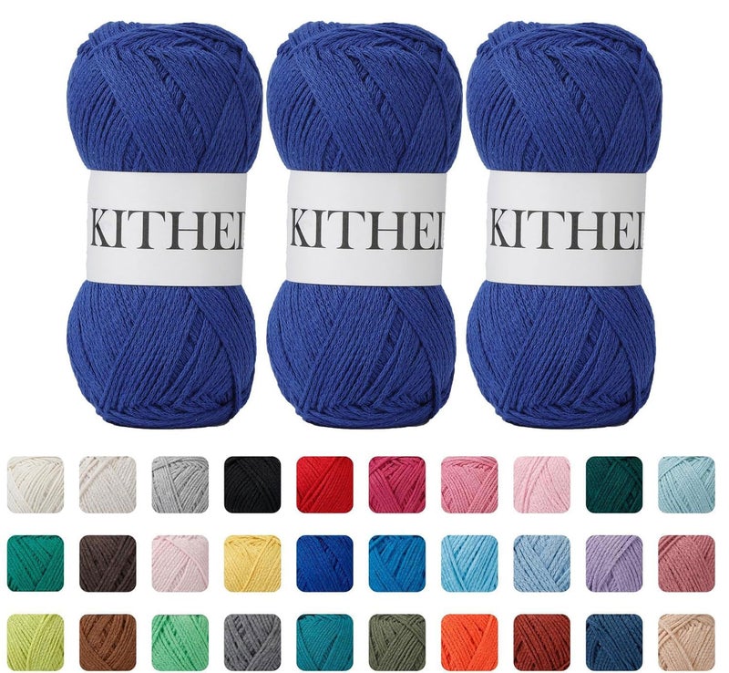 KITHED Cotton Yarnï¼Œ50% Cotton 50% Polyester-10.5ozï¼Œ526yardï¼Œ3 Pack ï¼ŒSoft Yarn for Crocheting and Knitting (24 Sapphire Blue) - Image 1