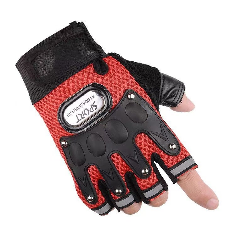 Generic Half Finger Gloves Mens and Womens Riding Fitness Sports Finger Leakage Tactics Special Forces Mountaineering Outdoor Mesh Non-slip Wear-resistant Six-nail red 