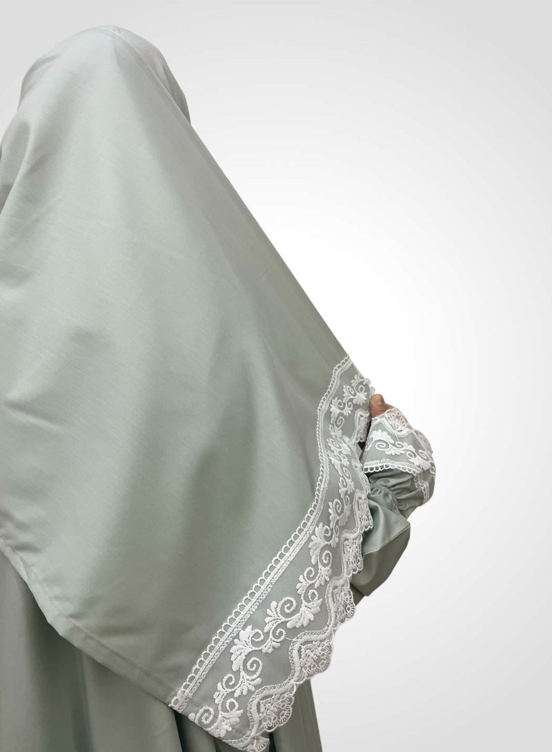AL-HRAER A Very Soft And Comfortable Prayer Dress With Embroidery Lace Trim Consisting Of One Piece Includes a Veil And It Covers The Whole Body With A Uniform And Wide Size Suitable For All Bodies - Image 3