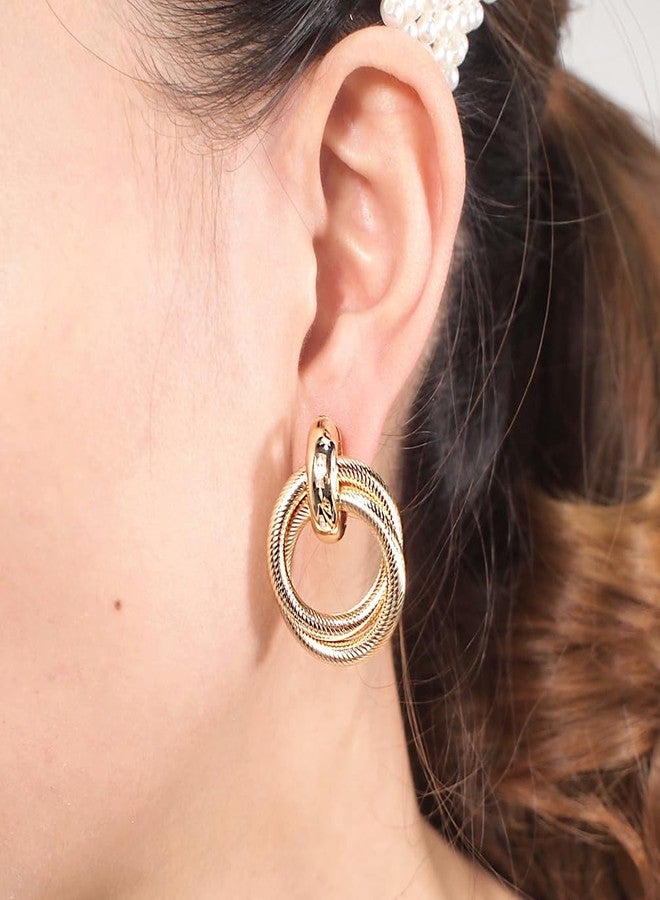 Aeoss Double Hoops Earrings Statement Gold Hoops for Women | Stylish Hoop Earrings for Women | Luxe Double Gold Hoops for Women/Girls - Image 3