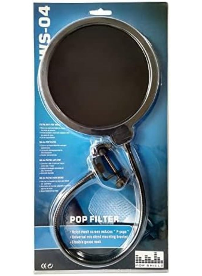 WS-04 Universal Microphone Pop Filter Mic Windscreen with 4-Layer Mesh & Flexible 360° Gooseneck for Studio Recording Podcasts - Image 1