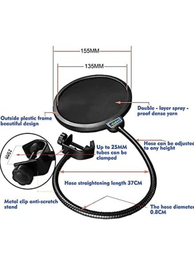 WS-04 Universal Microphone Pop Filter Mic Windscreen with 4-Layer Mesh & Flexible 360° Gooseneck for Studio Recording Podcasts - Image 3