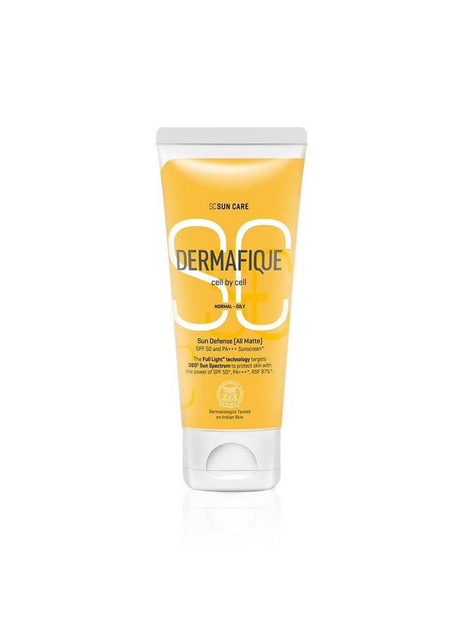 Dermafique Sun Defense All Matte, Spf 50, Pa +++ Sunscreen 50G, For Normal - Oily Skin, 360 Degree Sun Spectrum Protection, Prevents Tanning & Photaging, Protects From Uva,Uvb,Ir & Visible Light, Dermatologist Tested On Indian Skin, For Men & Women - Image 1