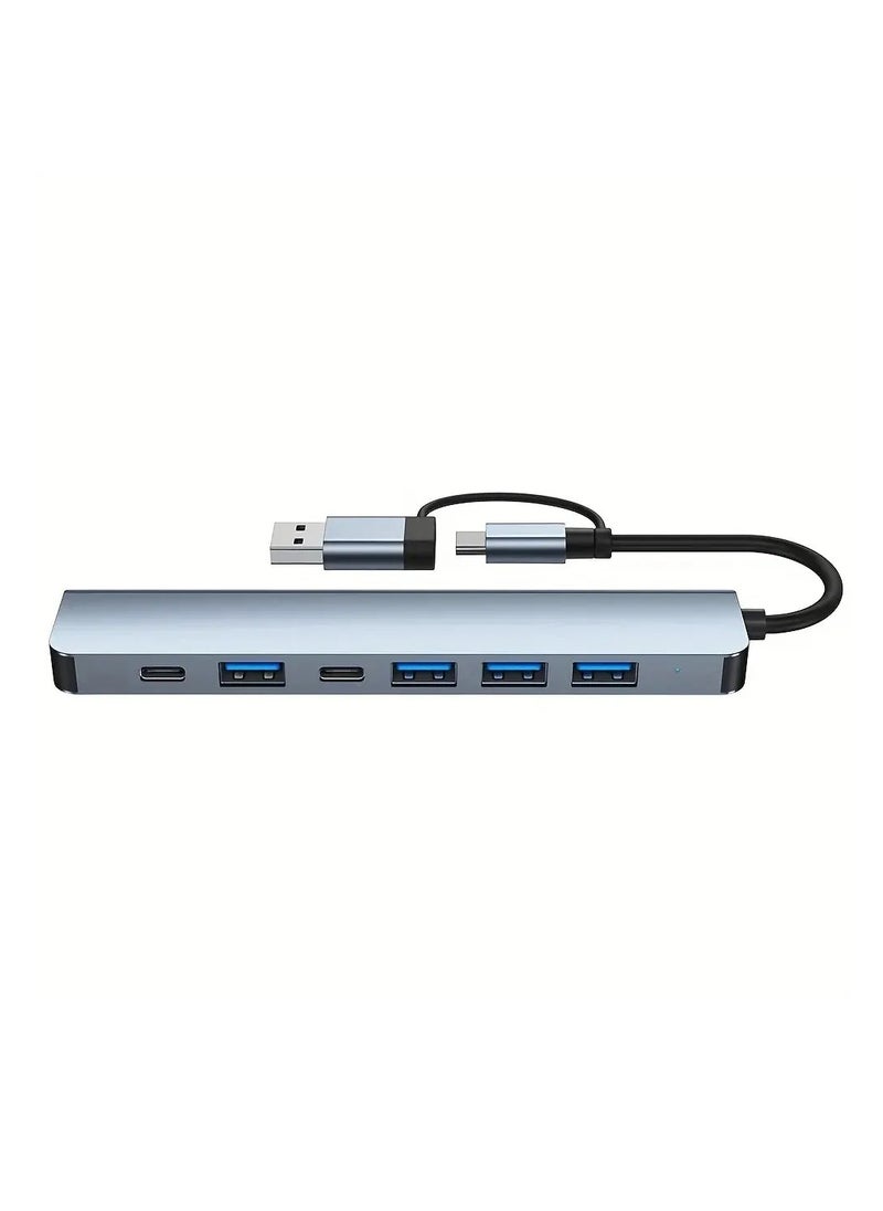 Digital Home USB C + USB Type A Hub 7 in1, USB C Adapter with Two USB-C Ports, USB 3.0, Compatible with MacBook Pro & Air USB C Laptop and Other Type C Devices  - Image 3