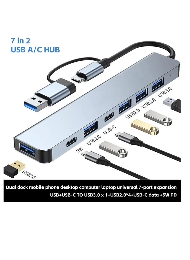 Digital Home USB C + USB Type A Hub 7 in1, USB C Adapter with Two USB-C Ports, USB 3.0, Compatible with MacBook Pro & Air USB C Laptop and Other Type C Devices  - Image 2