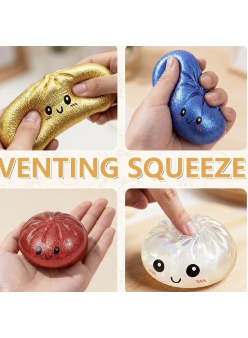 squishy Glitter Dumpling Squishy, Dumpling Squishies, Mystery Box, Colorful Dumpling Stress Balls Fidget, Jumbo Squishy Toy with Steamer Box, Soft Squeeze Decompression Dough (Glitter Mystery color) - Image 4