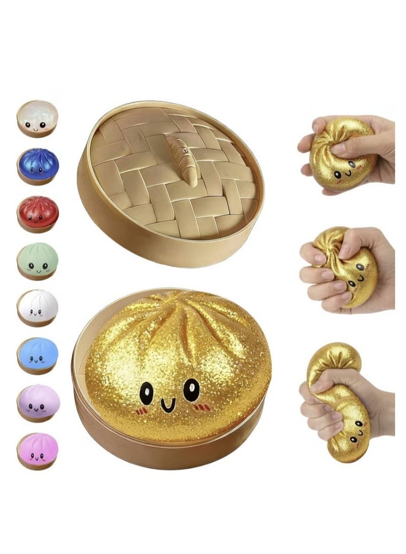 squishy Glitter Dumpling Squishy, Dumpling Squishies, Mystery Box, Colorful Dumpling Stress Balls Fidget, Jumbo Squishy Toy with Steamer Box, Soft Squeeze Decompression Dough (Glitter Mystery color) - Image 1