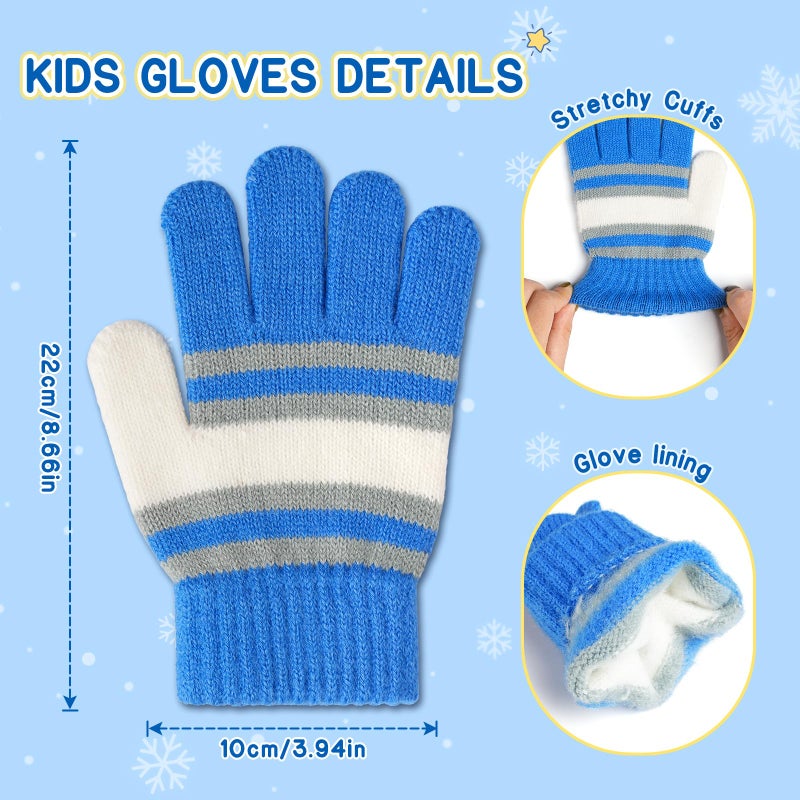 Bessteven Kids Winter Hat Gloves Scarf Set: Hats Beanie Scarf Gloves Set with Thick Warm Fleece Lined For Ages 6-10 Girls Boys Cycling Winter Accessories - Blue - Image 4