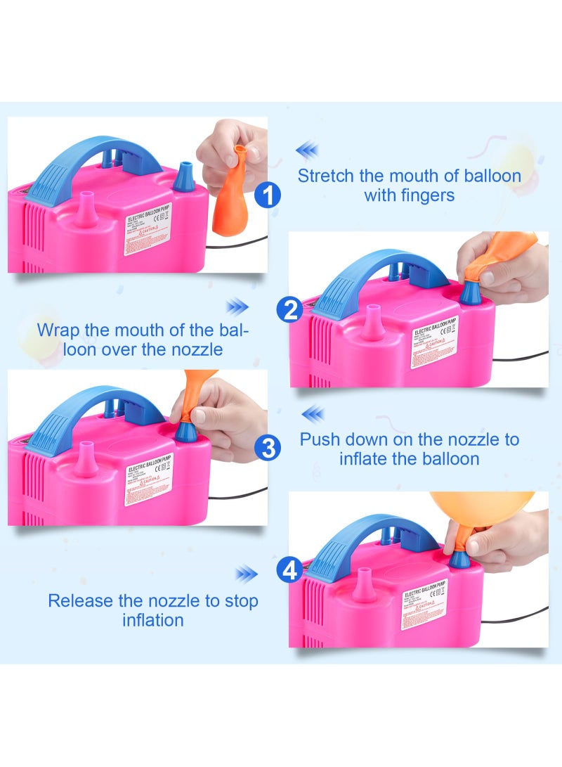 ULHYC Electric Balloon Pump with Dual Nozzles, Portable Air Pump for Arch Garland Party Decorations, Kids Birthday Baby Shower Party Supplies and Decorations, Pink - Image 3