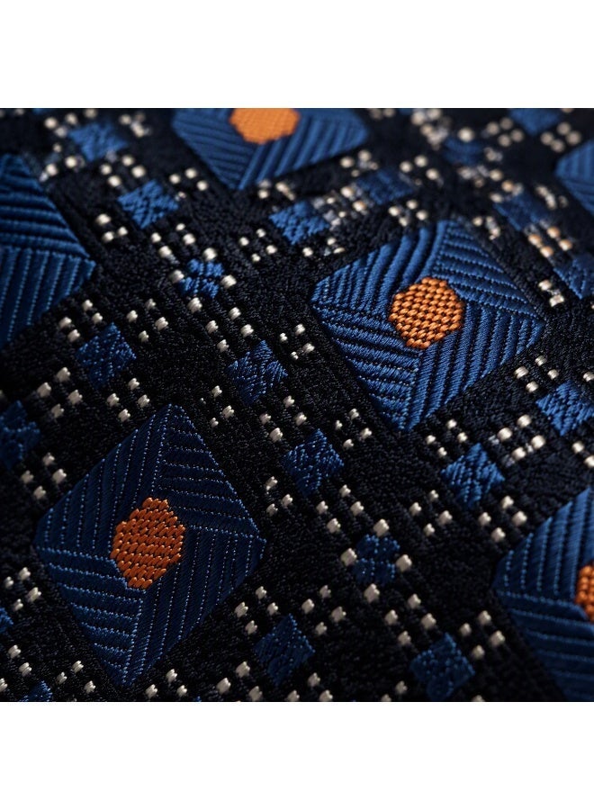 Men’s Black and Navy Blue Geometric Necktie with Matching Pocket Square – 2-Piece Formal Set - Image 4