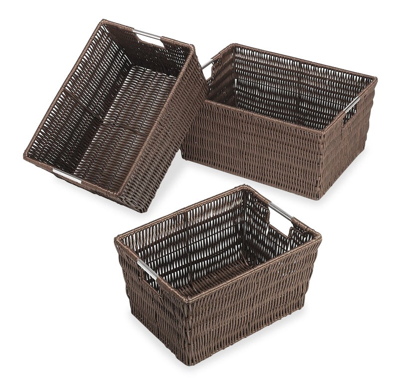 Whitmor Rattique Java Set of 3 Pieces Storage Baskets -Small (8.5"x11.4"x5.5"), Medium (9.8"x13"x6") and Large (11.4"x14.6"x6.5") - Image 1
