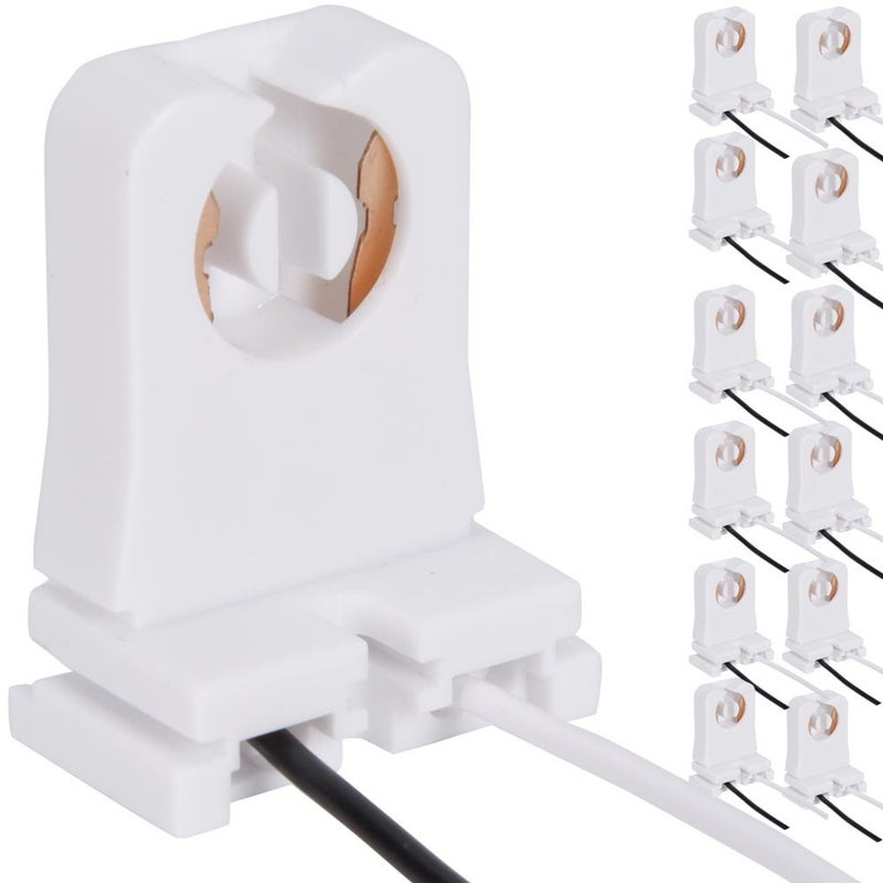 12Pack JACKYLED NonShunted TurnType T8 Lamp Holder UL Socket Tombstone with 10 inches Wires Attached for LED Fluorescent Tube Replacements