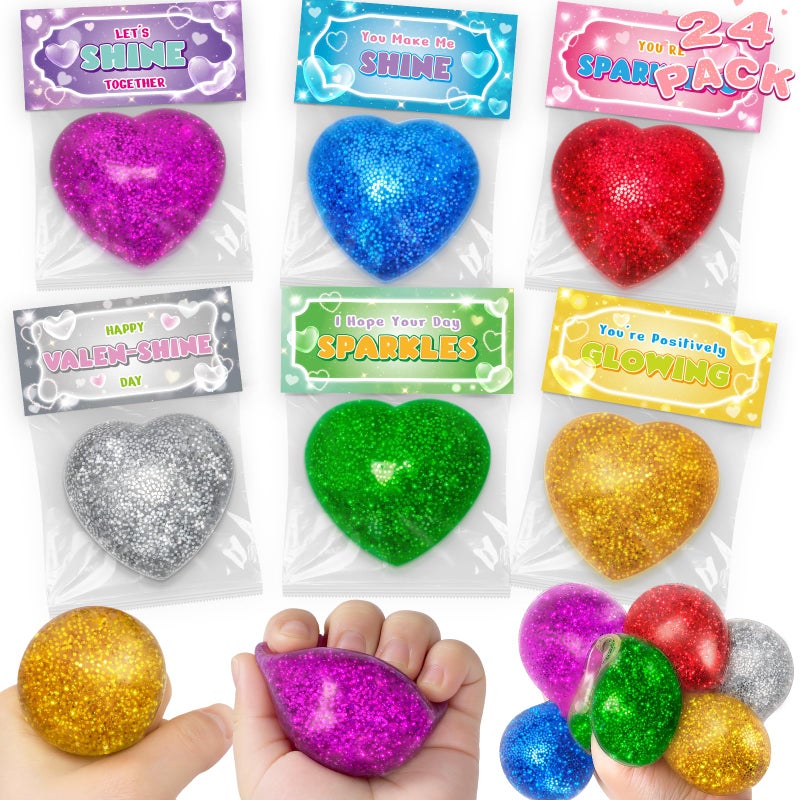 Duchong Valentines Day Gifts for Kids with Heart Stress Balls 24 Packs Valentines Day Cards for Kids School Stress Relief Squeeze Toys for Boys Girls Valentine Classroom Exchange Party Favors - Image 3