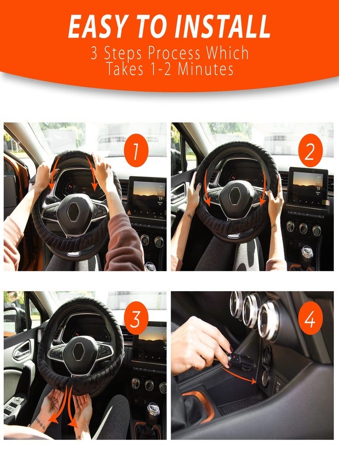 ZONETECH Zone Tech Car Steering Wheel 12V Heated Cover - Classic Black Premium Quality Ultra Comfortable 12V Vehicle Heated Wheel Protector - Image 3