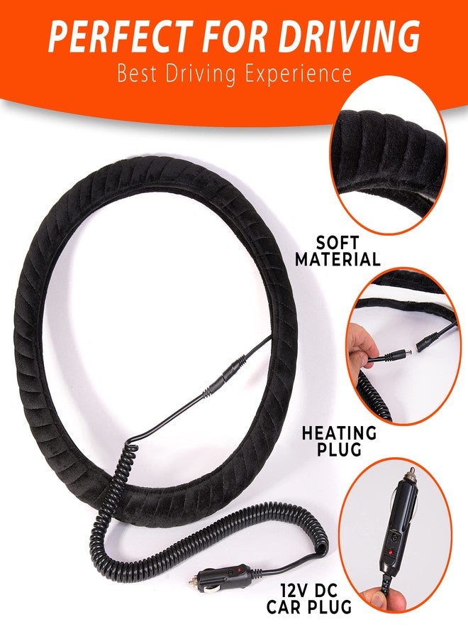 ZONETECH Zone Tech Car Steering Wheel 12V Heated Cover - Classic Black Premium Quality Ultra Comfortable 12V Vehicle Heated Wheel Protector - Image 4
