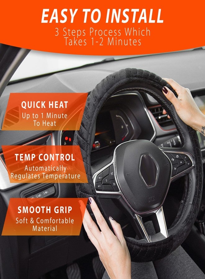 ZONETECH Zone Tech Car Steering Wheel 12V Heated Cover - Classic Black Premium Quality Ultra Comfortable 12V Vehicle Heated Wheel Protector - Image 5