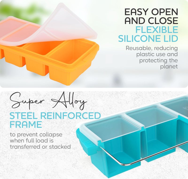 XOMOO Silicone Freezer Tray With Lid - Soup Freezer Container molds - Large Ice Cube Tray- makes 8 perfect 1 cup portions cubes, 2-Pack Freezer Storage Food Soups & Meal Prep - Oven & Dishwasher -Safe - Image 3