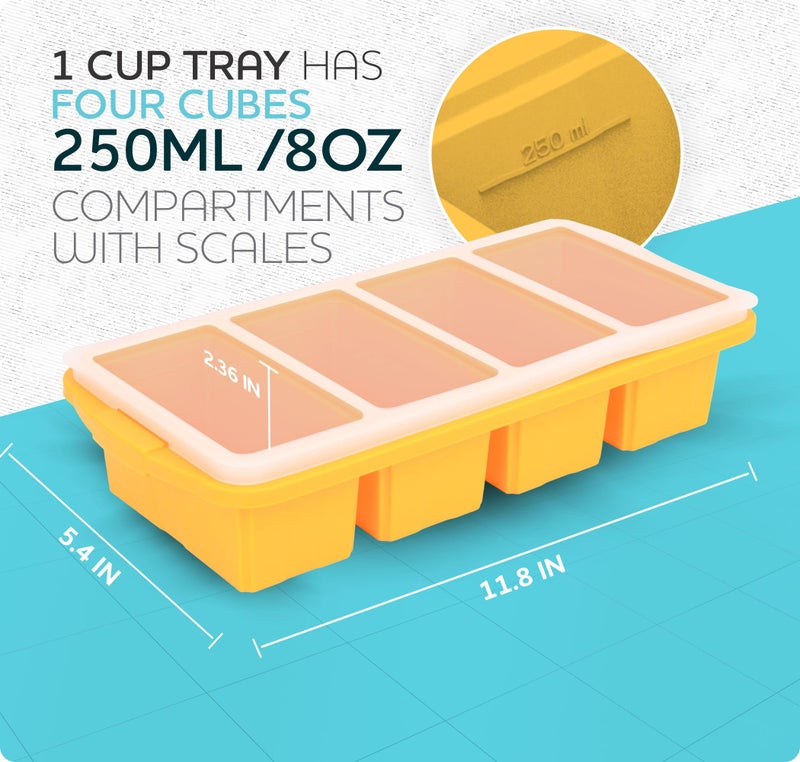 XOMOO Silicone Freezer Tray With Lid - Soup Freezer Container molds - Large Ice Cube Tray- makes 8 perfect 1 cup portions cubes, 2-Pack Freezer Storage Food Soups & Meal Prep - Oven & Dishwasher -Safe - Image 5