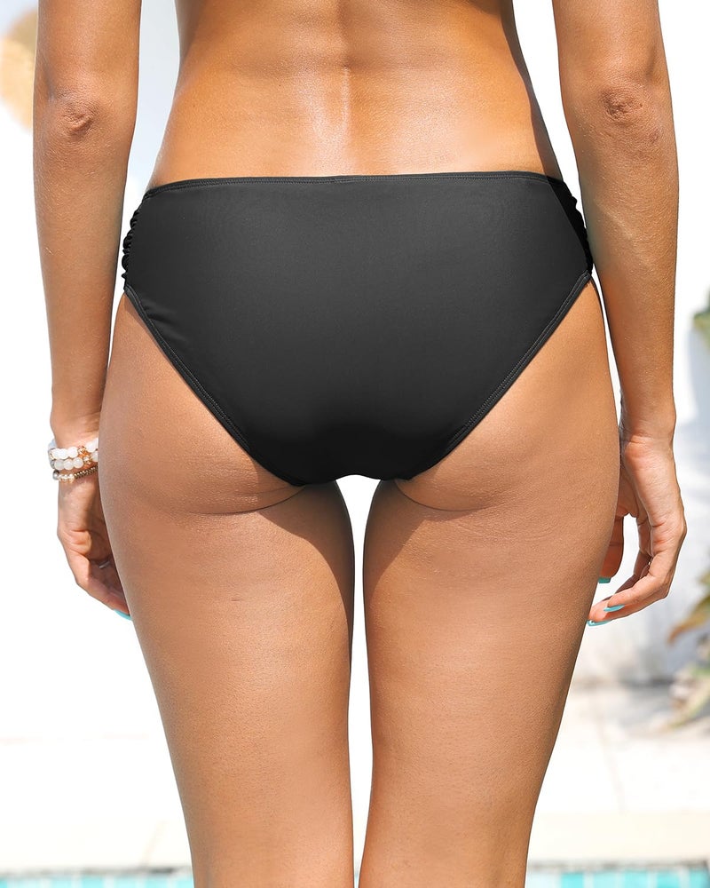Zmart Women Low Rise Bikini Bottoms - Full Coverage Ruched Bathing Suit Swim Bottom Swimsuits Swimwear Black L - Image 2
