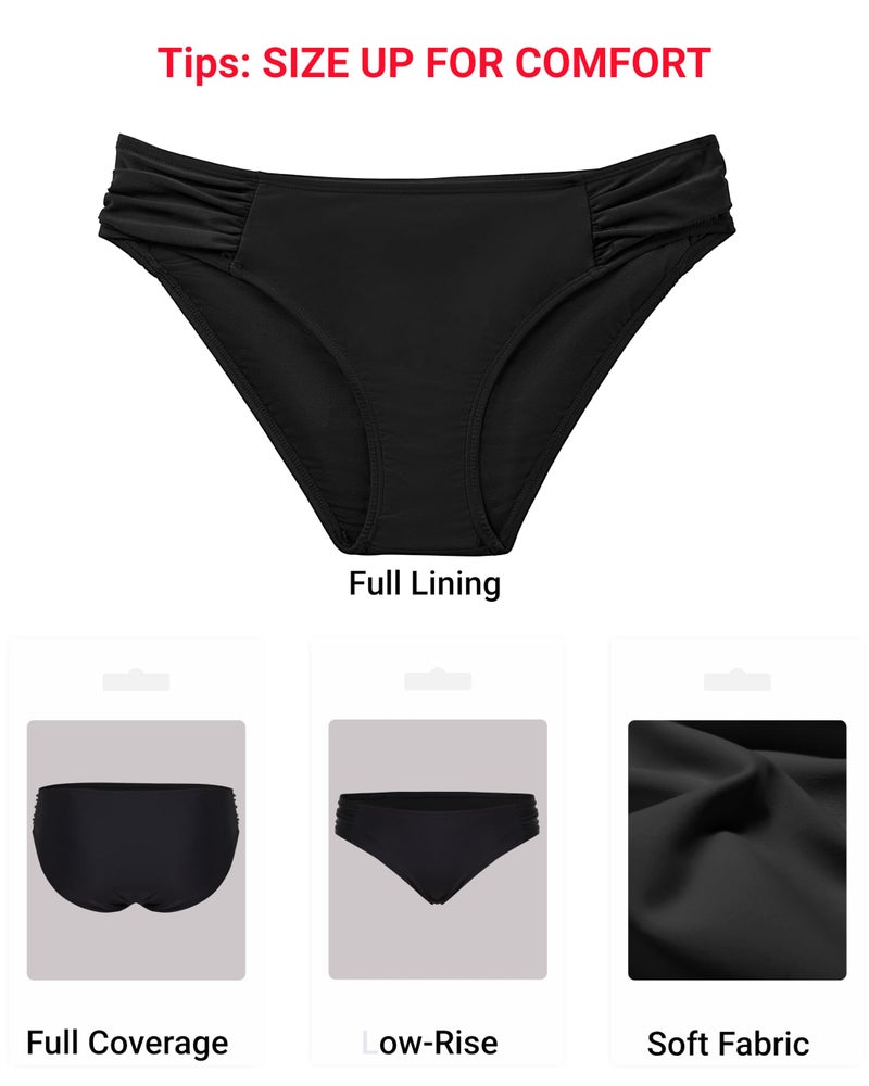 Zmart Women Low Rise Bikini Bottoms - Full Coverage Ruched Bathing Suit Swim Bottom Swimsuits Swimwear Black L - Image 4