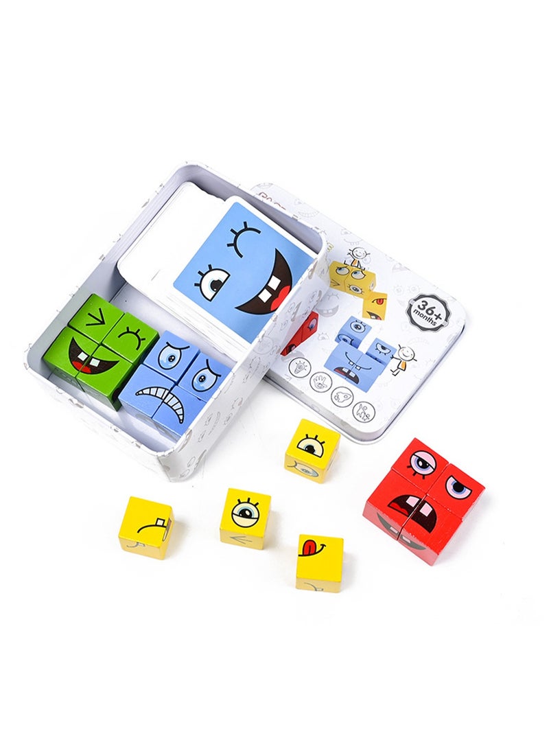 Wooden Expression Building Blocks 3D Puzzle Children's Educational Suitable For Over 3 Years Old Boys And Girls - Image 2