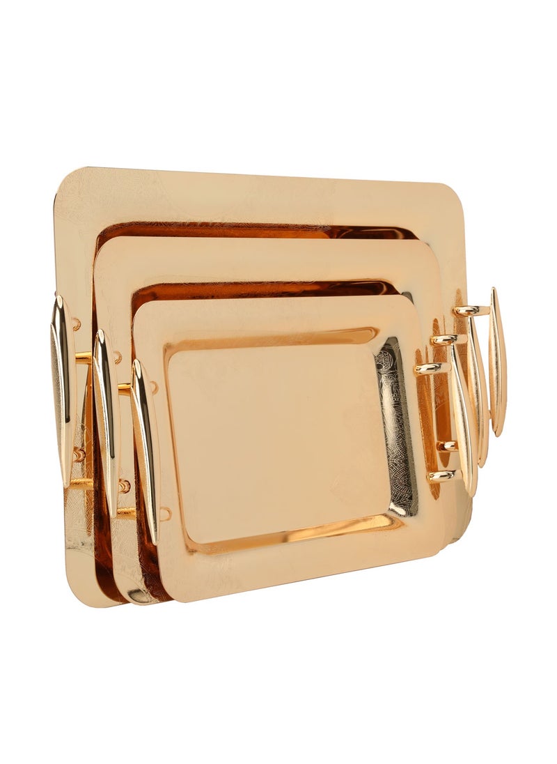Alsaif Gallery A Rectangular Engraved Gilded Steel Tofa Set Of 3 Pieces  - Image 1