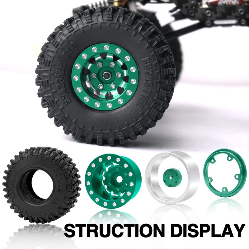 OGUNKE OGRC 1.0 Wheels Deep Dish Rims Negative Offset 7mm Wheels with New Compound 1.0 Tires for Axial SCX24 Gladiator Bronco C10 JLU Deadbolt RC Crawler Upgrades Parts (Green) - Image 5